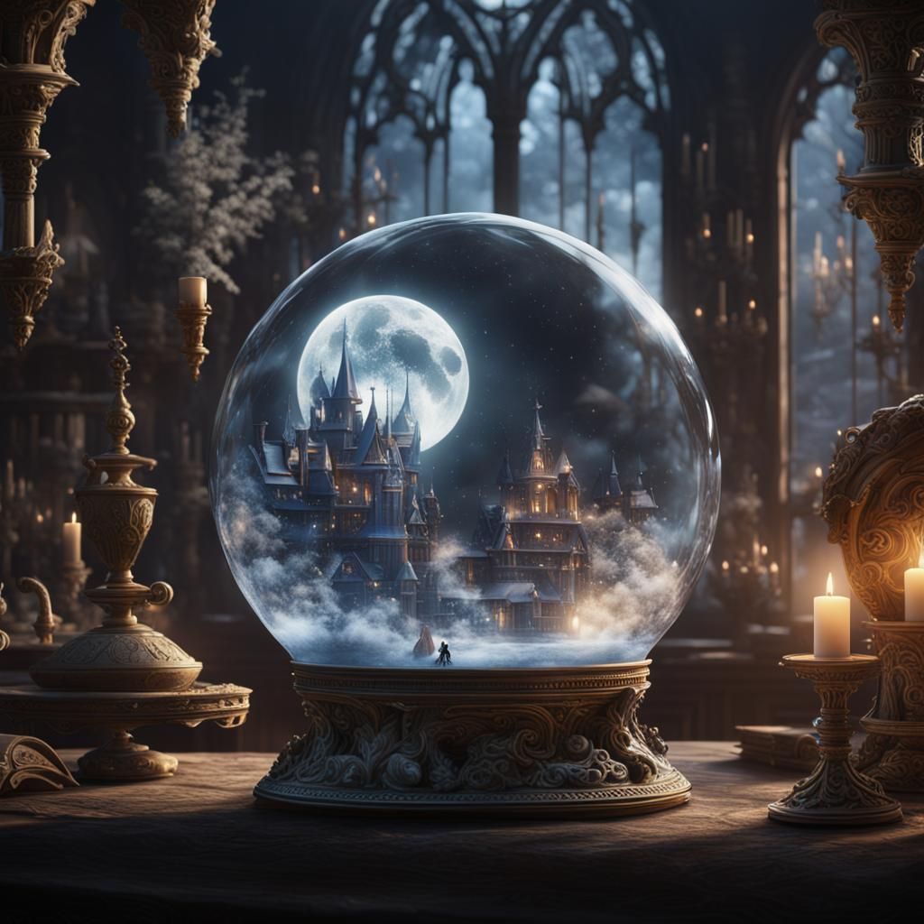 Young White Witch with Crystal Ball Scene