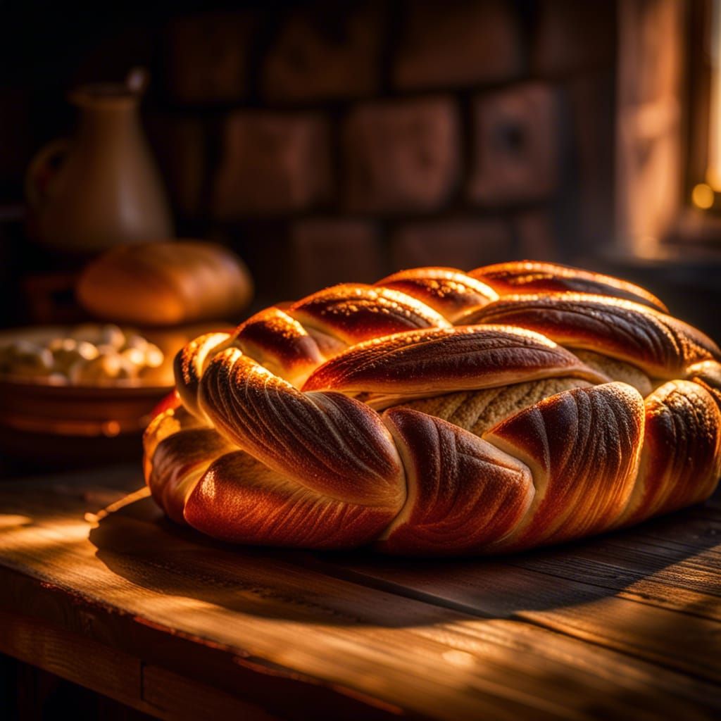 Detailed Braided Bread in Golden Light