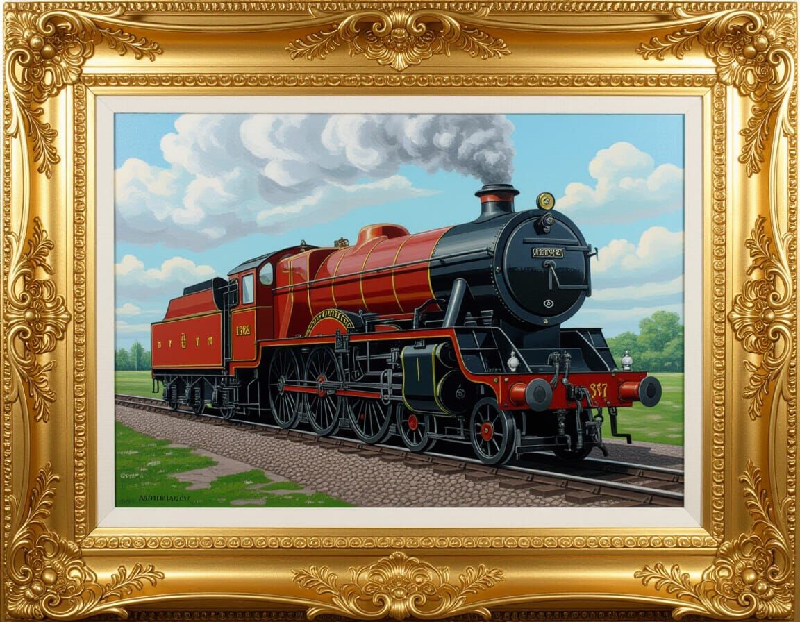 First British Locomotive Oil Painting