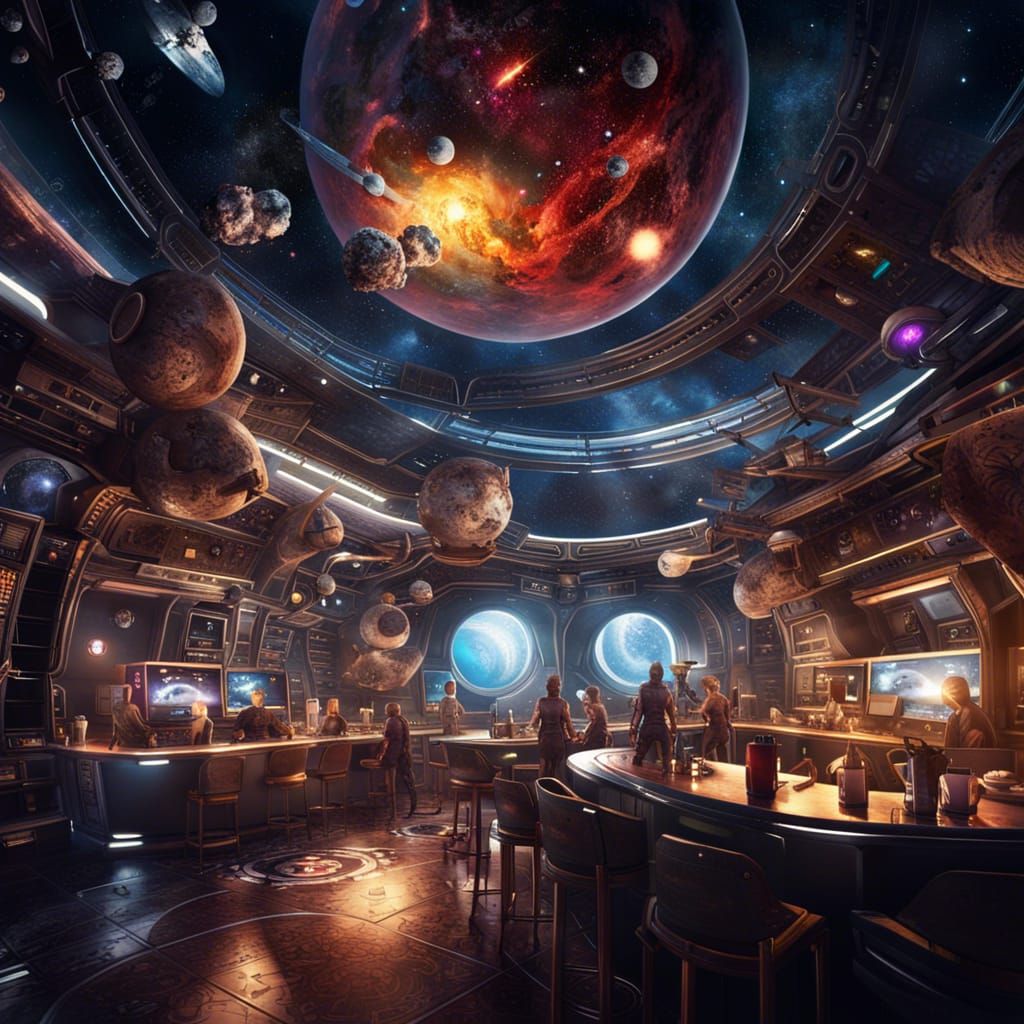 Detailed Space Cafe Concept Art in 8K