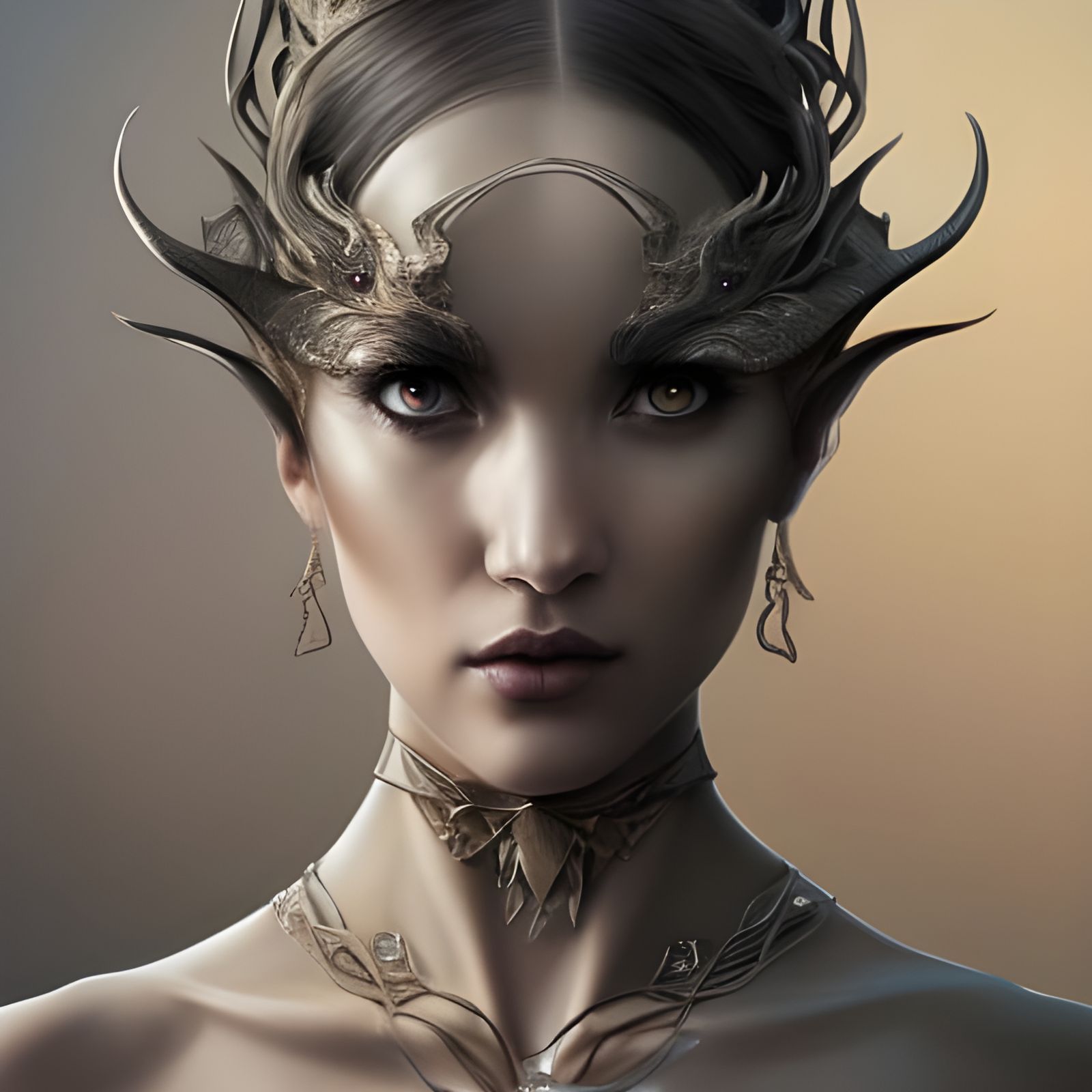 Dragon Queen Portrait with Fire Hair in Digital Art Style