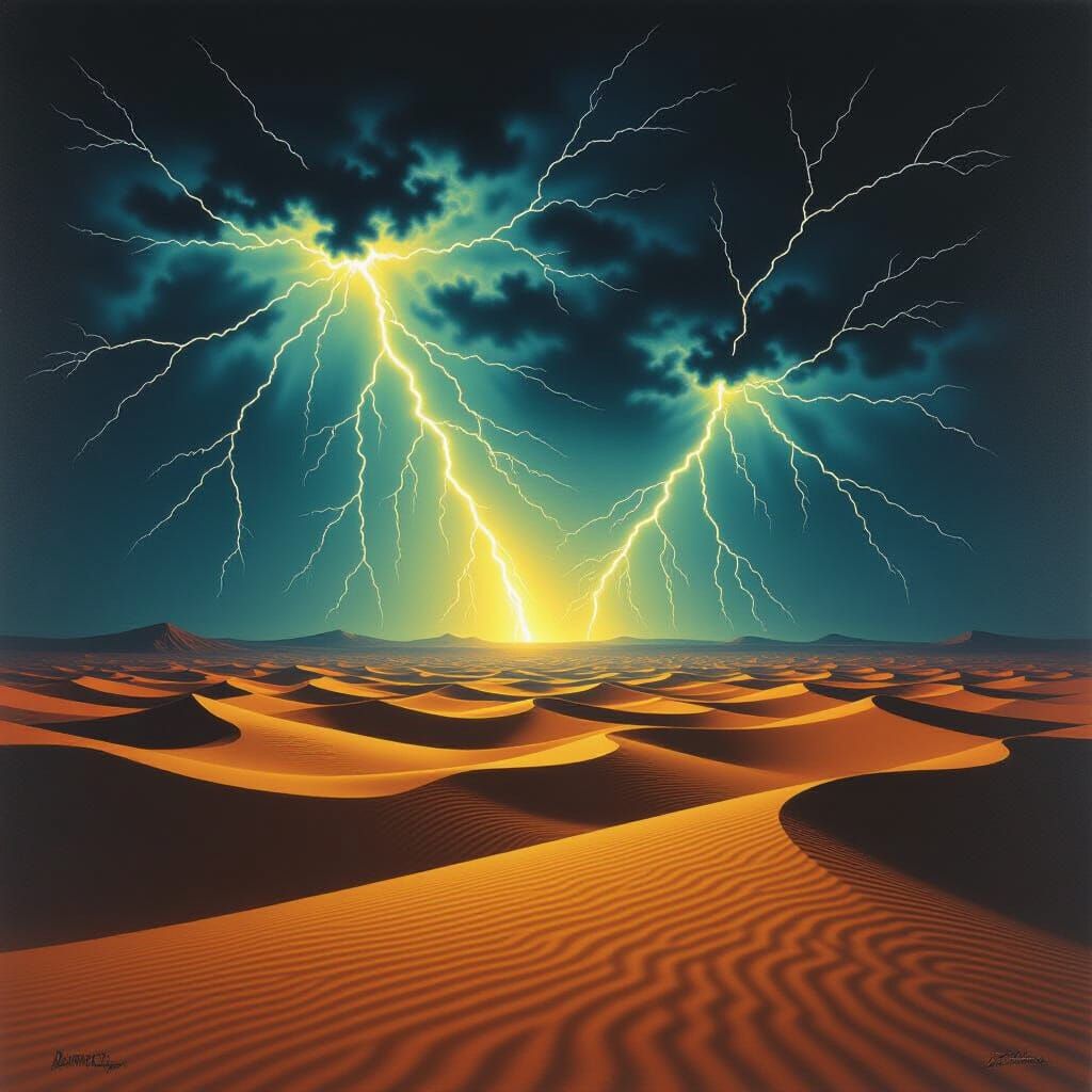 Dramatic Desert Lightning Storm in Bierstadt Style