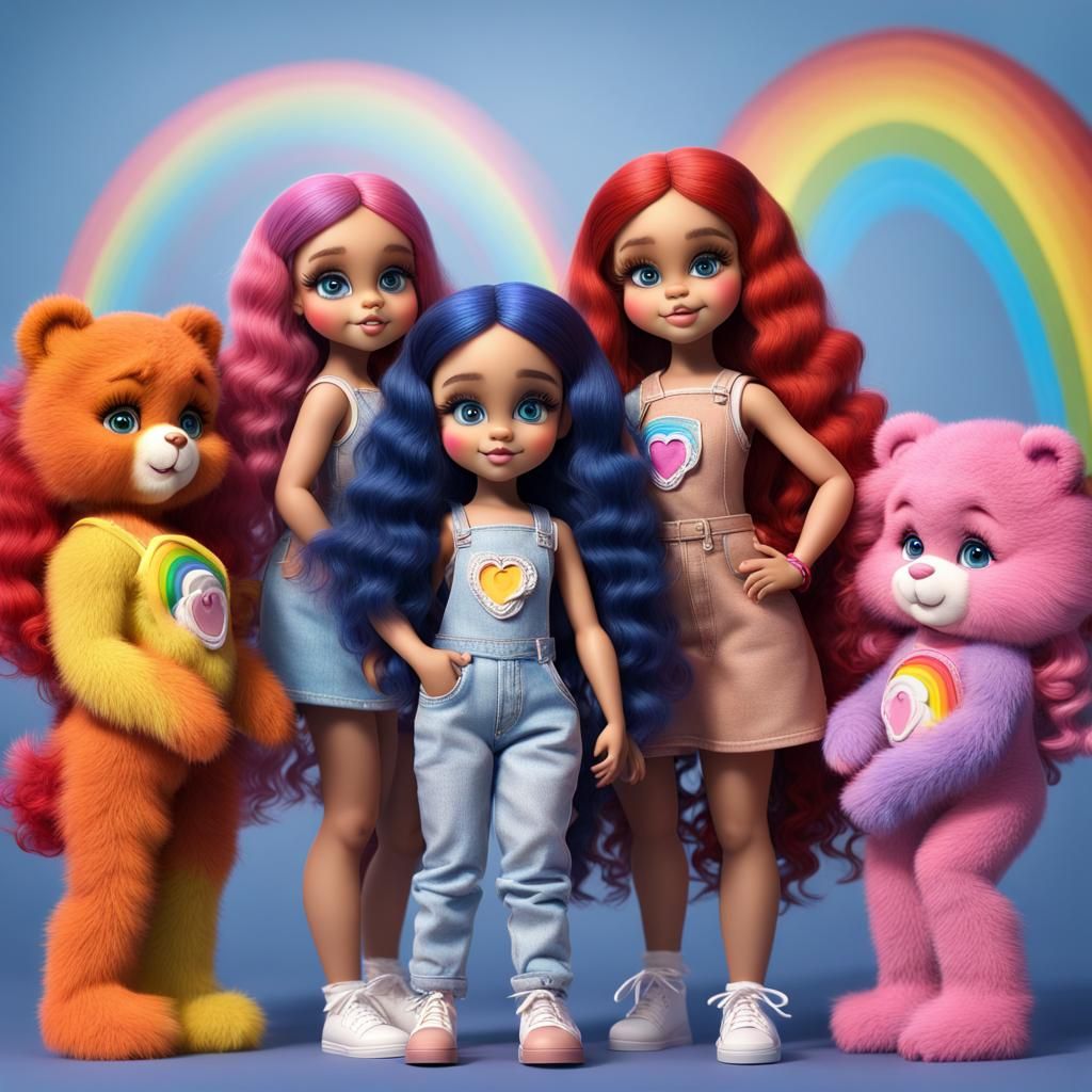 Hyperrealistic Bratz Dolls as Rainbow Care Bears