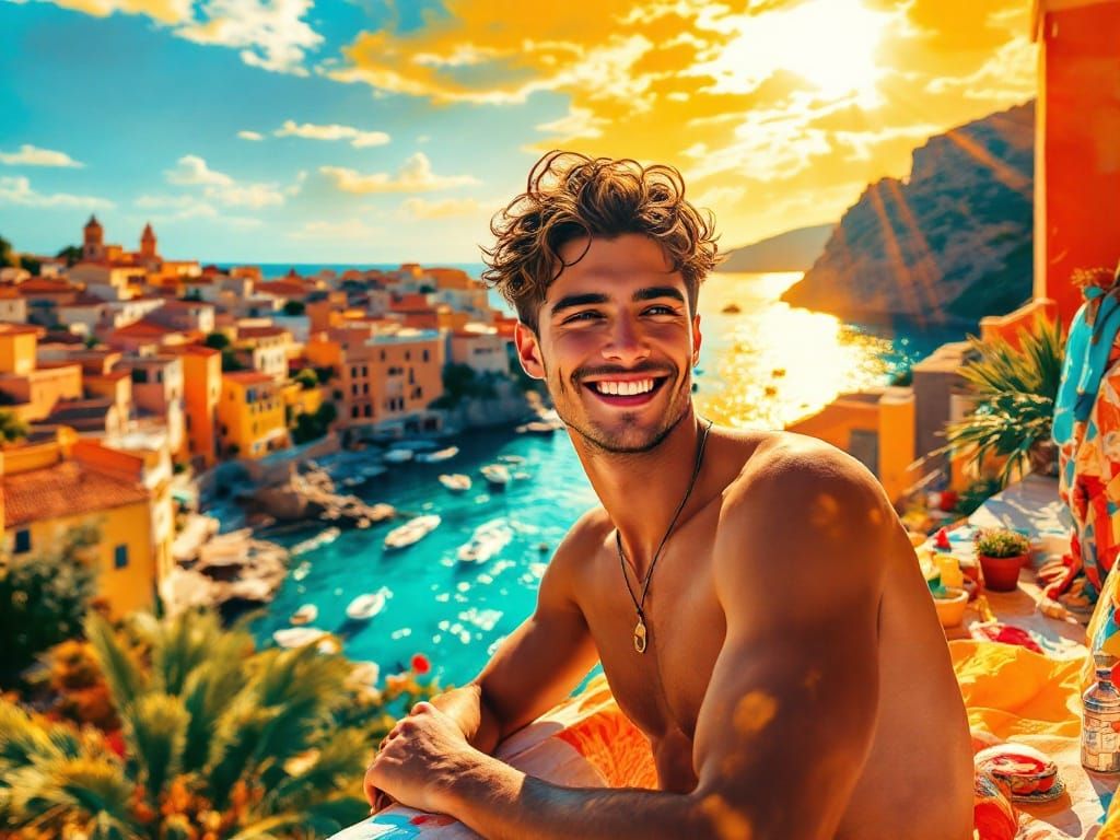 Surreal Mediterranean Scene in Vibrant Colors