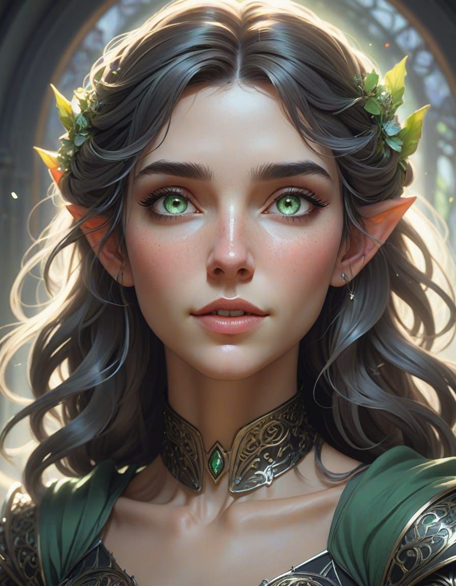 Beautiful Wood Elf with a sense of wonder on her face