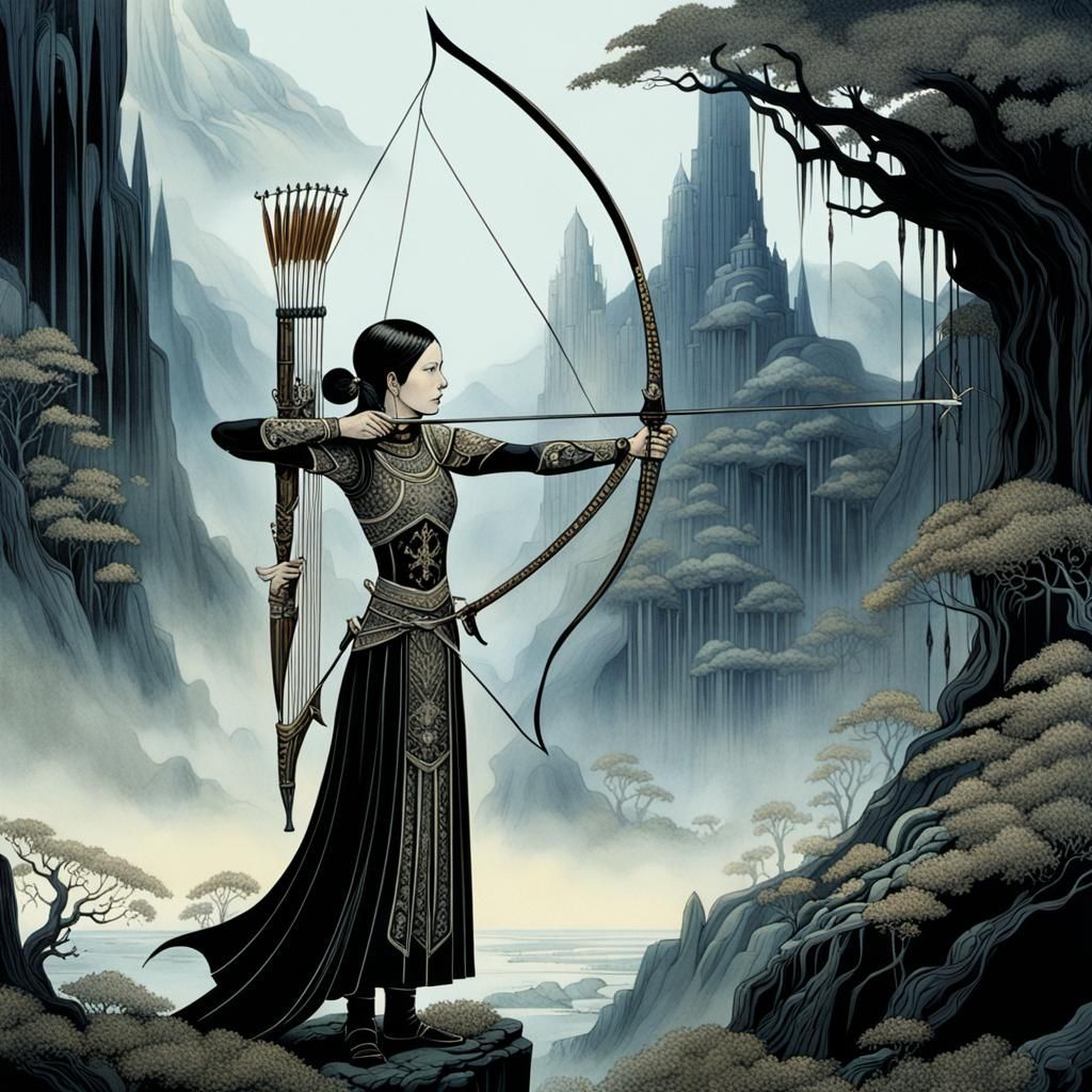 Female Archer in the Style of Golden Age Illustration