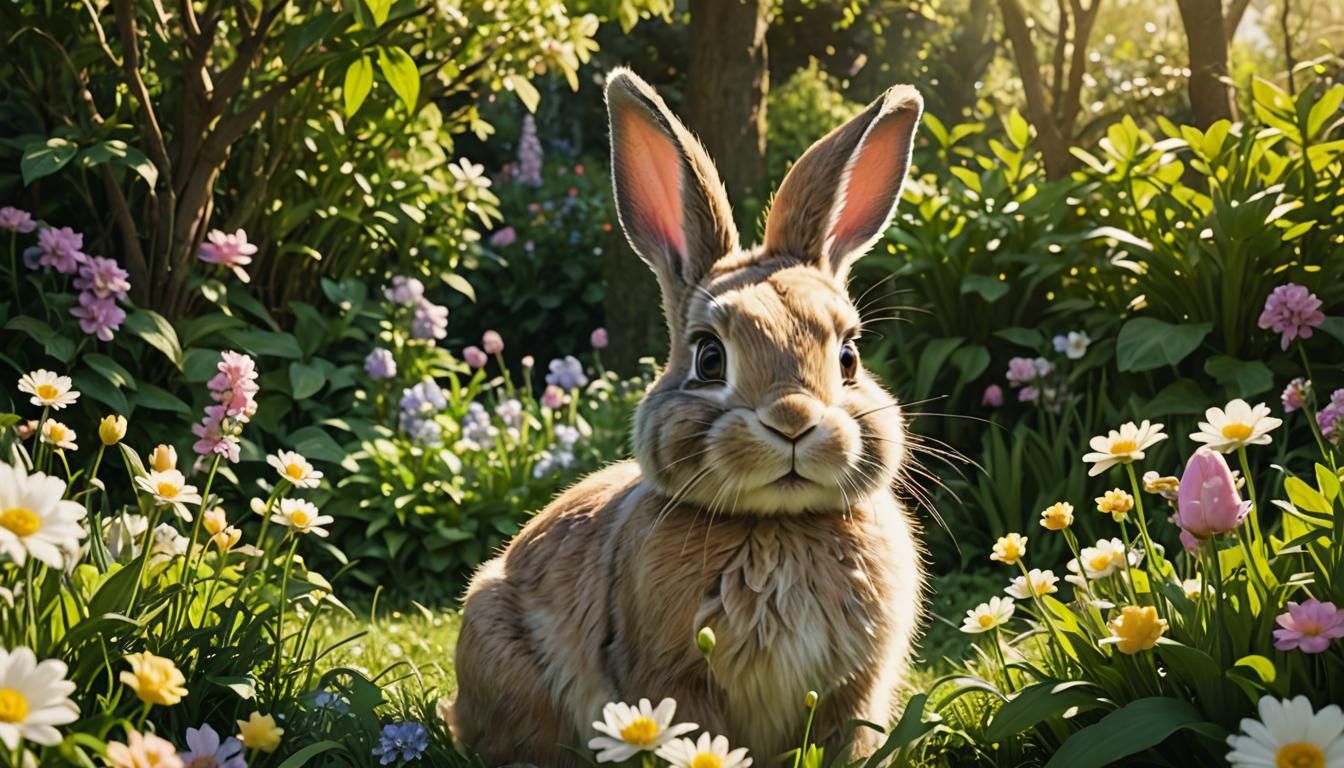 Charming Easter Bunny in Lush Spring Garden