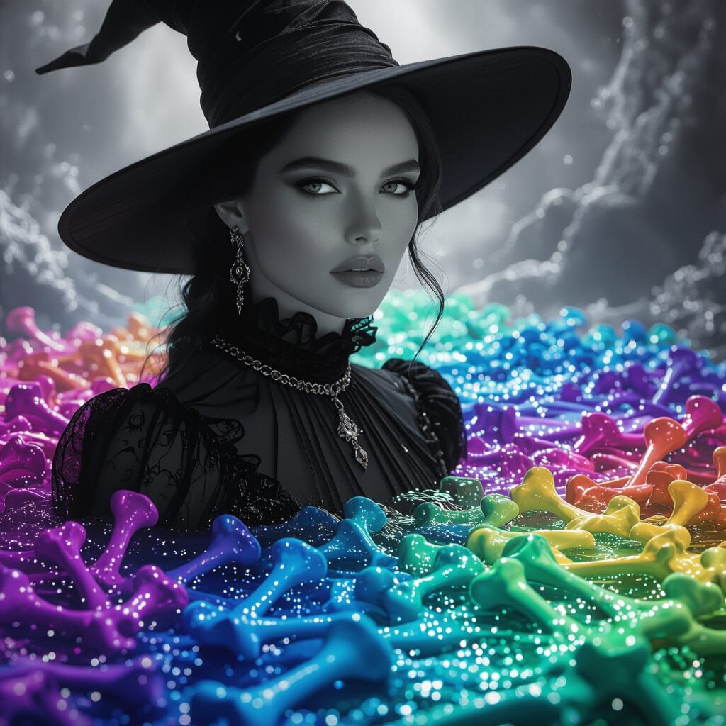 Witchcraft Supermodel in a Melting Rainbow Sea