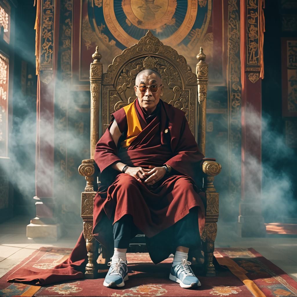 Dalai Lama Wears Nikes on Tibetan Throne