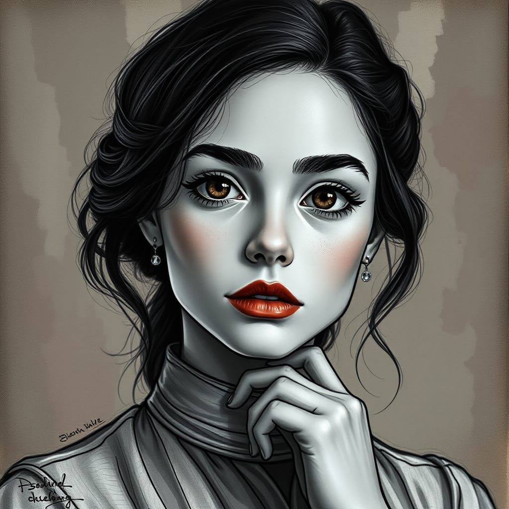 Elegant Charcoal Portrait of Young Woman