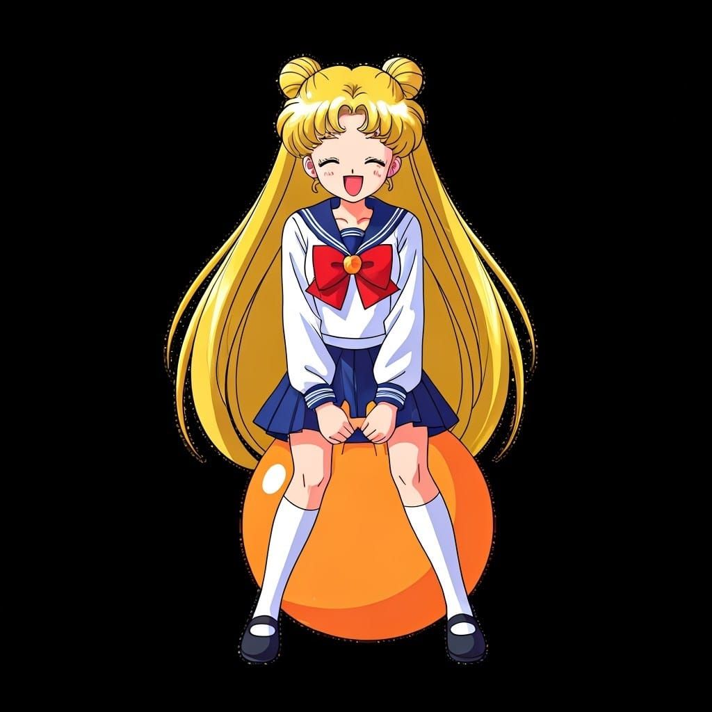 14 Year Old Sailor Moon in School Uniform, Bouncing on Orang...
