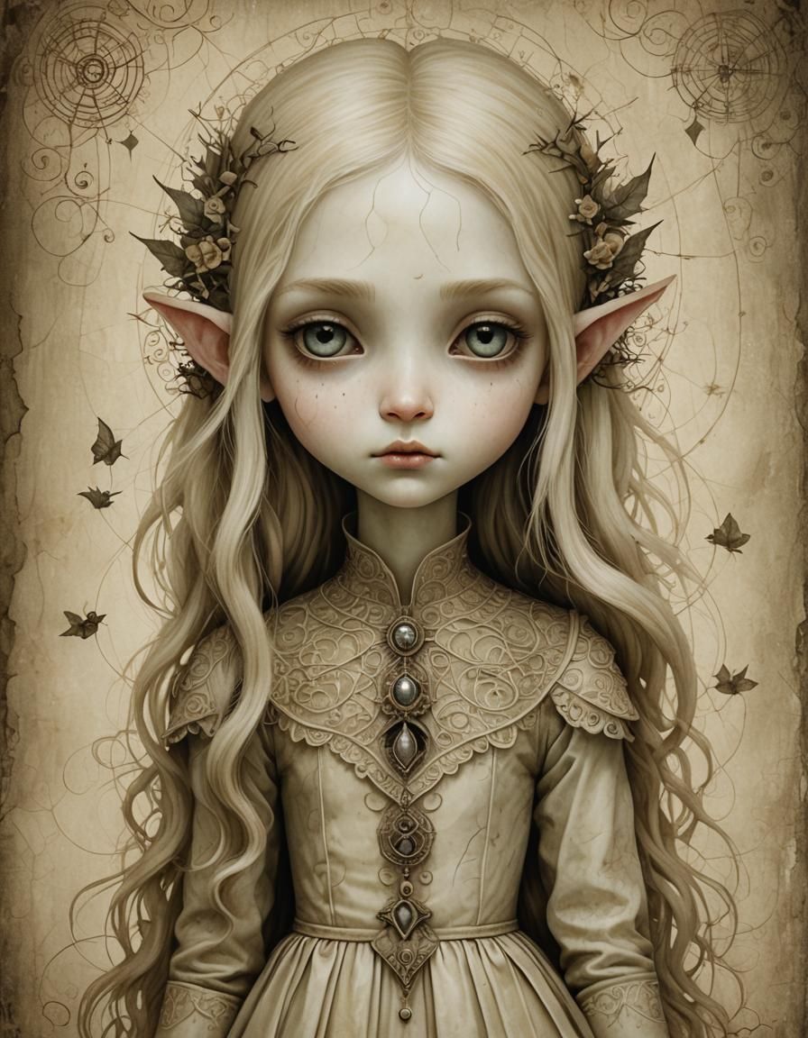 Mysterious Elf in Vintage Geometric Style