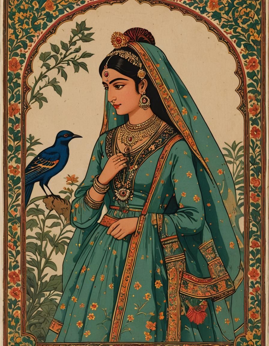 Mughal Miniature Painting on Vintage Matchbox Label