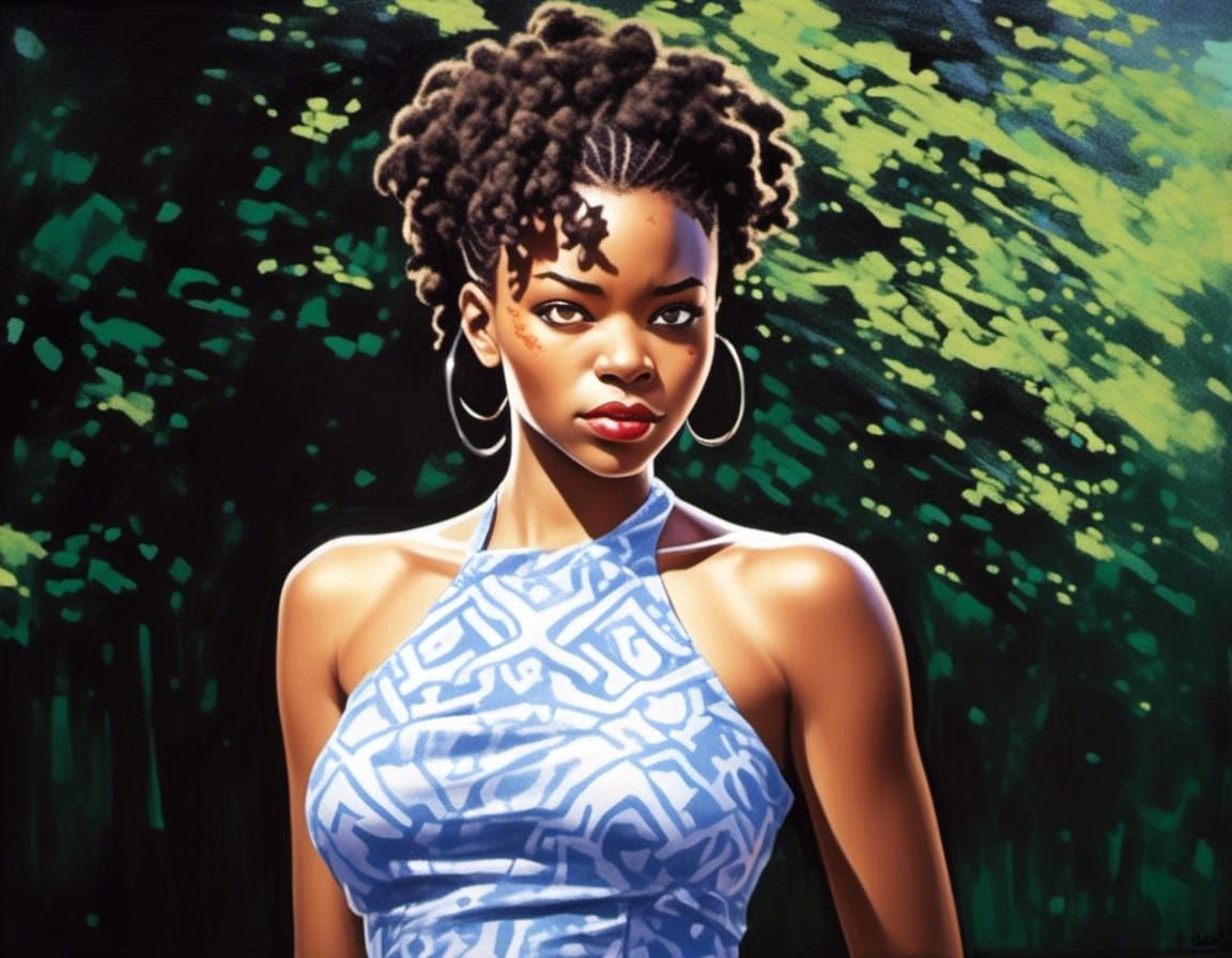 Wakanda Woman Portrait in Manga Acrylic Style