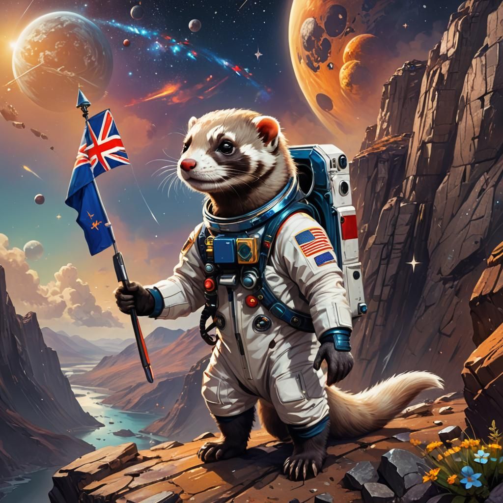 Ferret Astronaut on Alien Planet in Digital Art