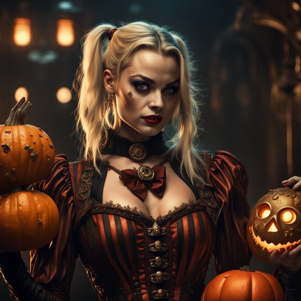 Steampunk Harley Quinn with Glass Pumpkin