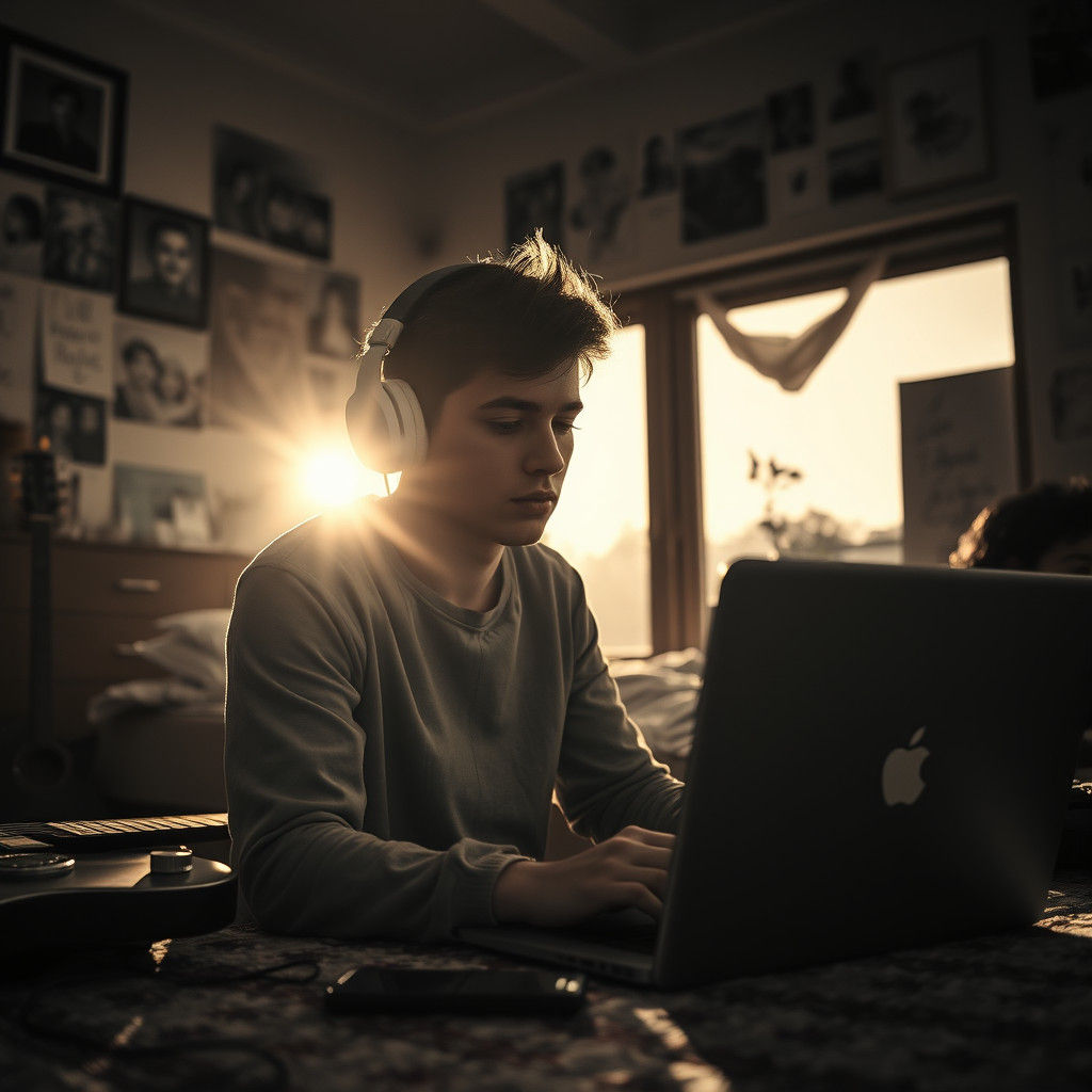 Introspective Portrait of Musician in Black and White