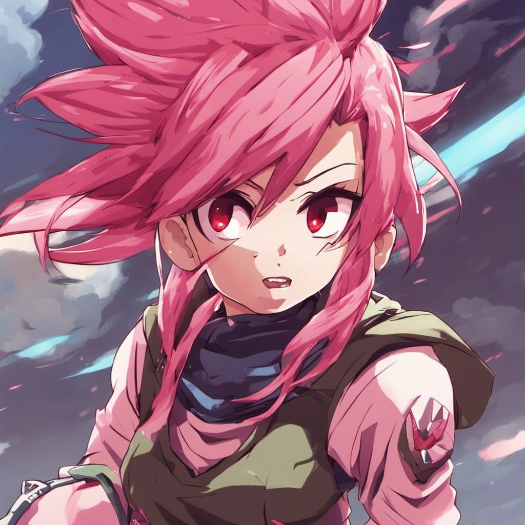 Anime Saiyan Girl with Red and Pink Hair