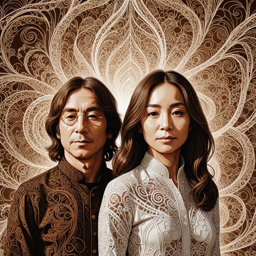 John and Yoko: Digital Ink Portrait with Fractal Patterns