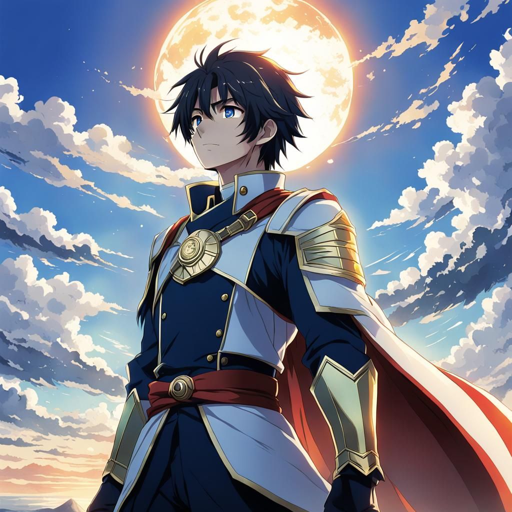 Anime Hero Stares at the Rising Sun