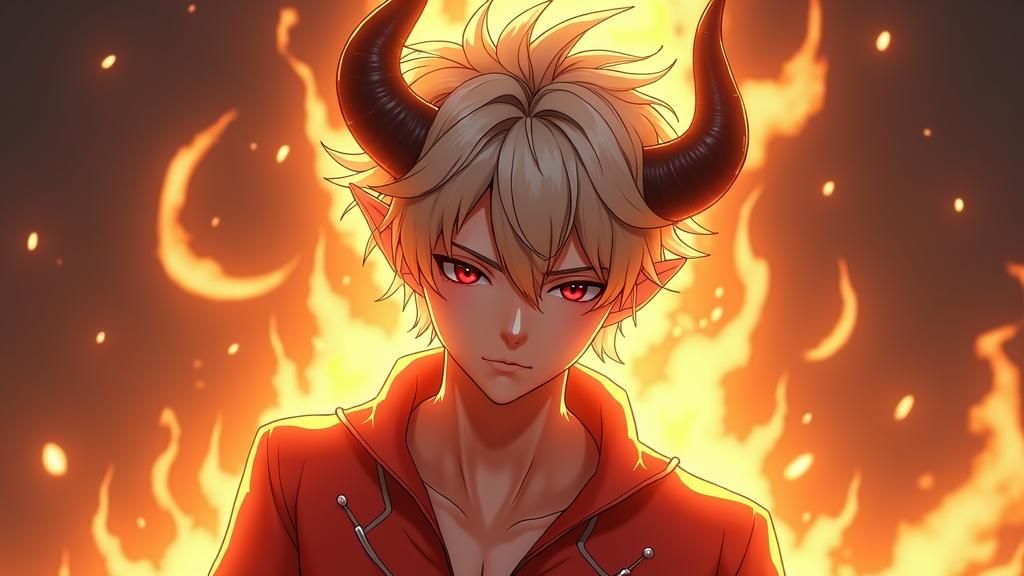 Fiery Demon with Silver Hair in 3D Anime Style