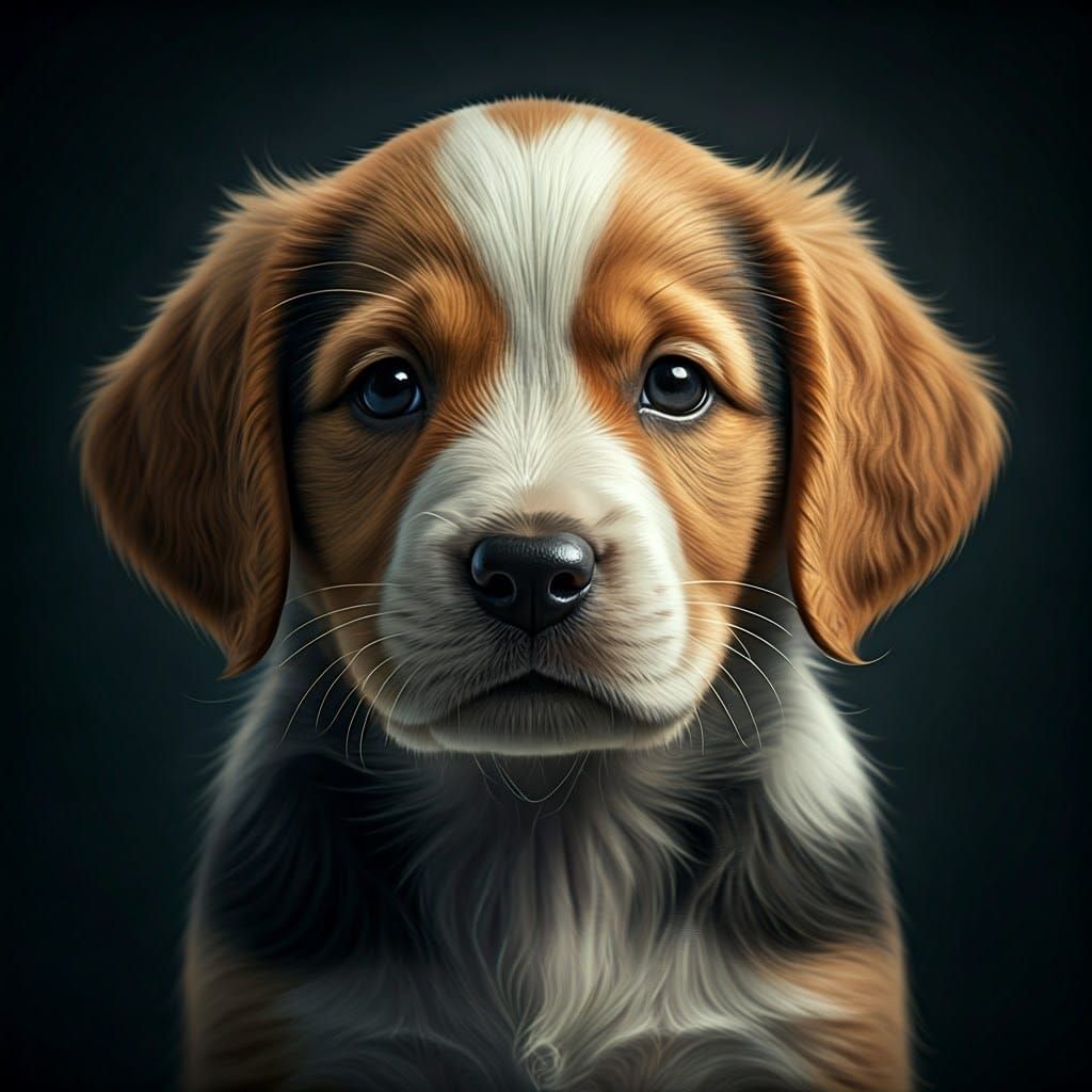 Hyperrealistic Puppy Portrait in Moody Cinematic Style