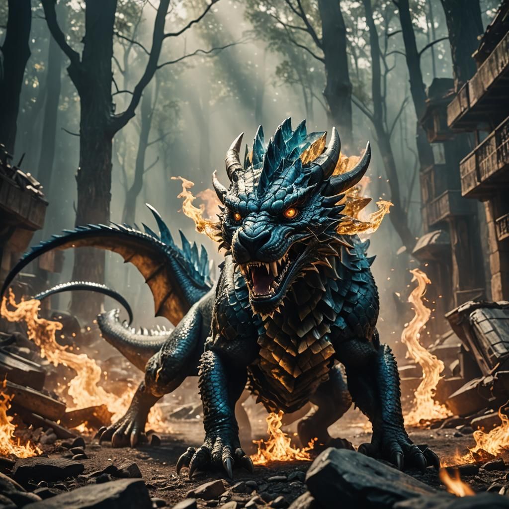 Crystal Chimera Dragon Fighting Rats: Cinematic Still