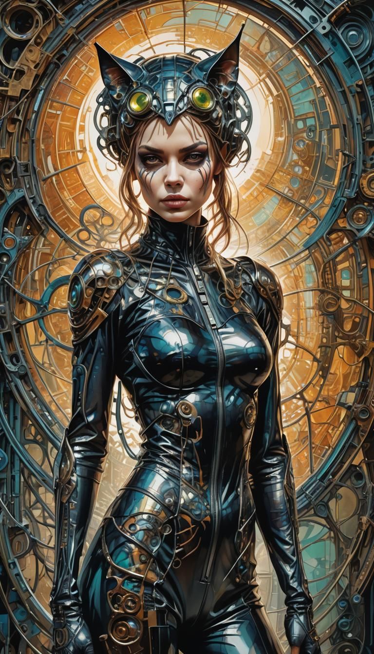 Surreal Catwoman in Cyberpunk Gothic Fantasy Street Art