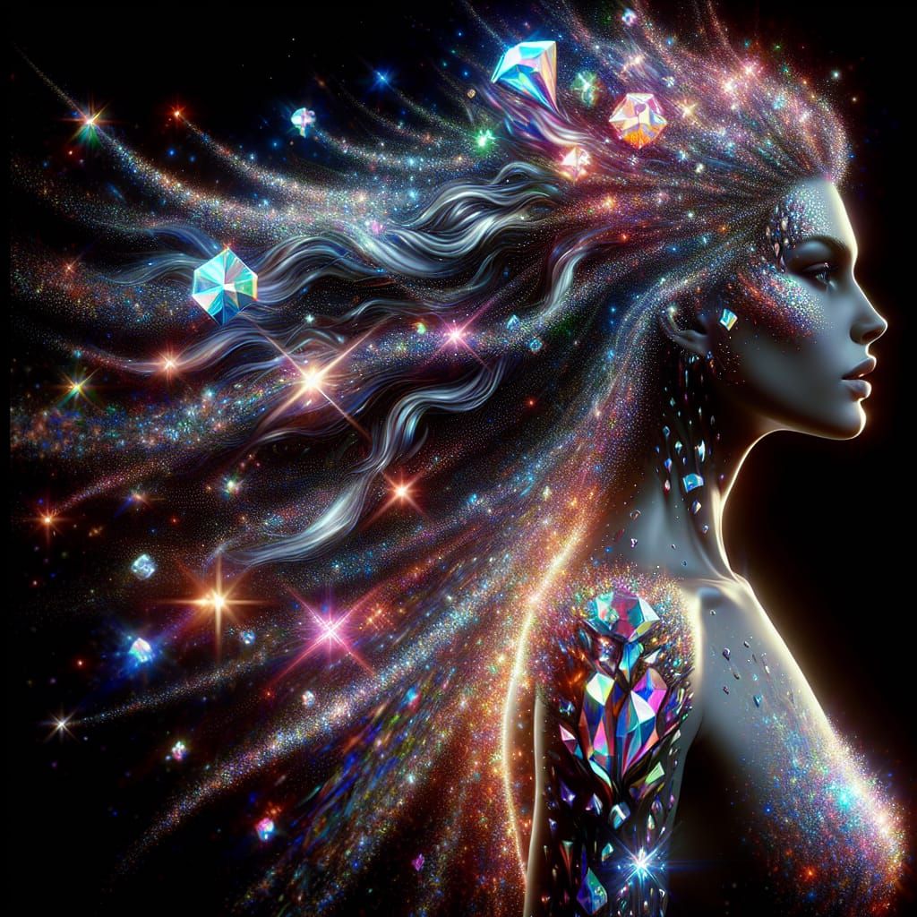 Diamond Woman with Colorful Diamond Hair in 8K