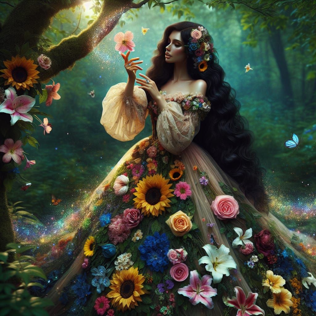 Enchanting Flower Witch in a Lush Forest
