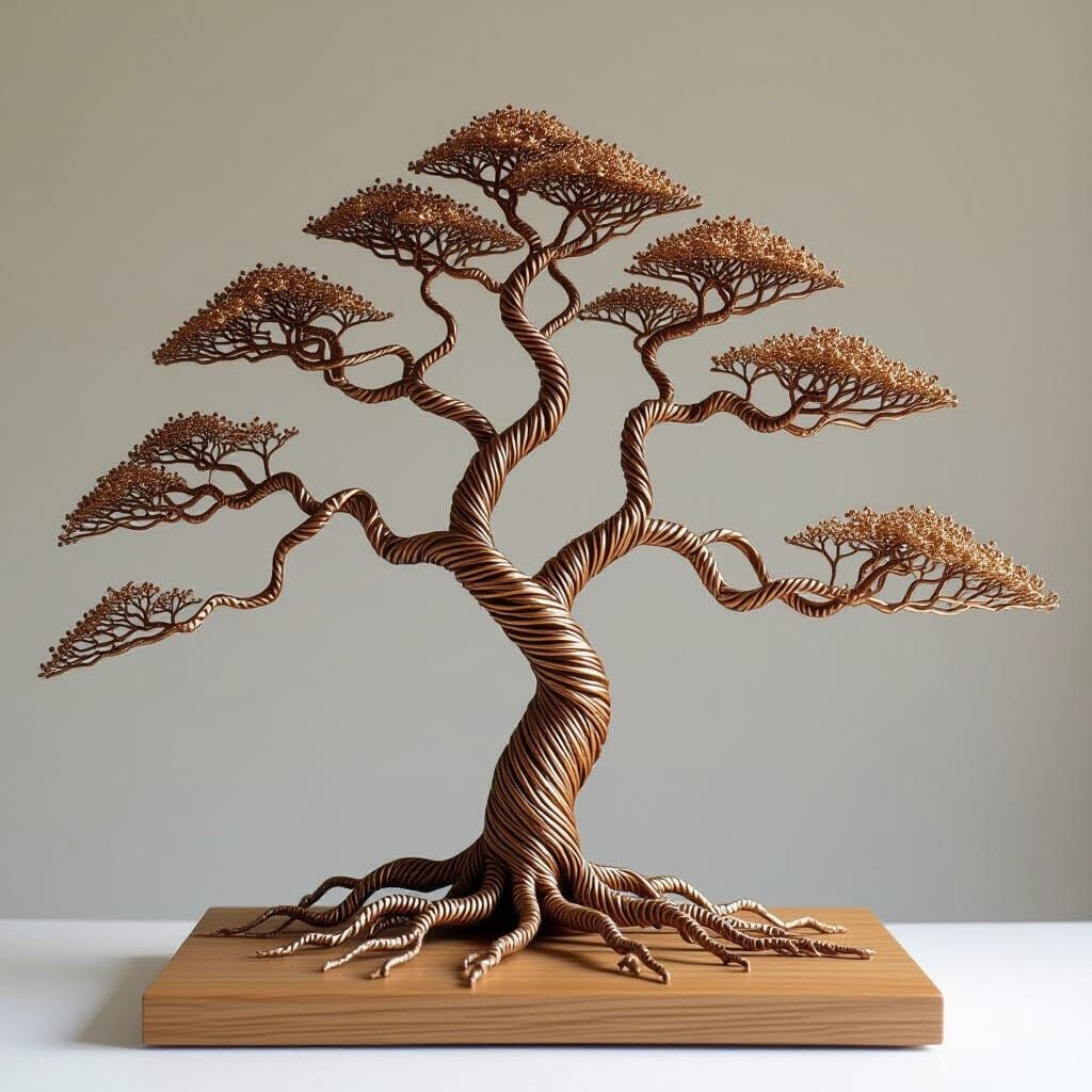 Wire Oak Tree Sculpture: Minimalist Surrealism
