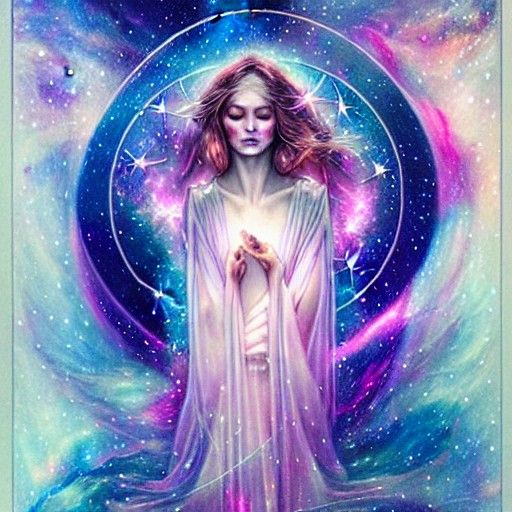 Celestial Goddess in Star Tarot Card Style