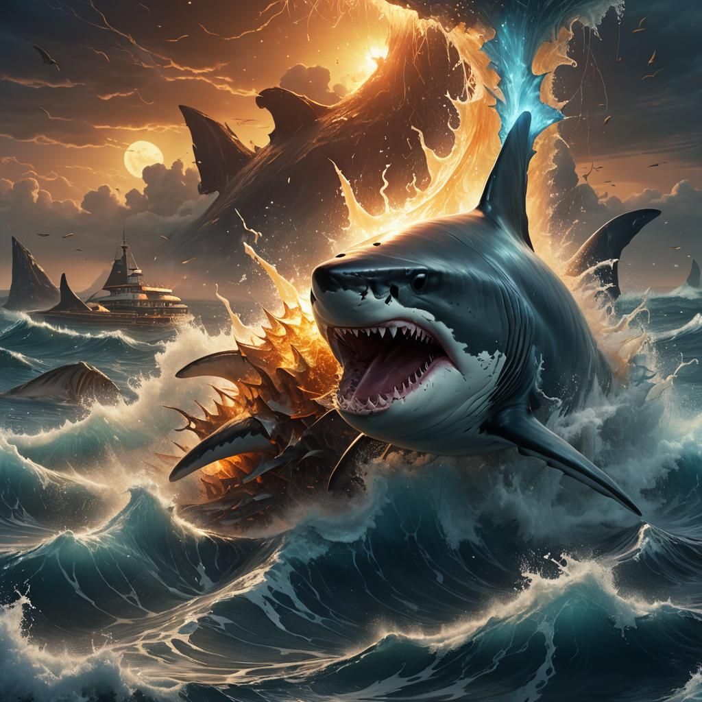 Shark Attacks Whale in Bioluminescent Underwater Fantasy