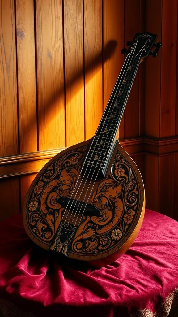 Ukrainian Bandura in Folk Art Style
