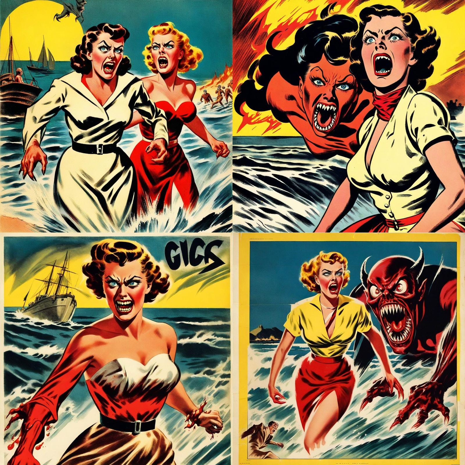 Demon Woman Emerges from the Ocean: Vintage Comic Art