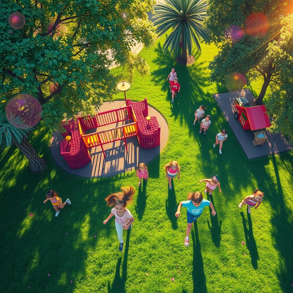 Birds-Eye View of Children Playing in Astral Style