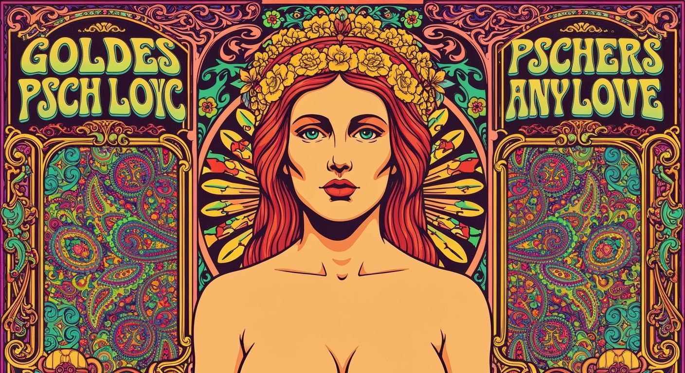 Psychedelic Goddess of Love Poster with Victorian and Art No...