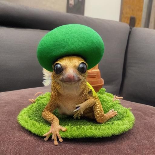 Gecko in Toadstool Hat and Green Coat