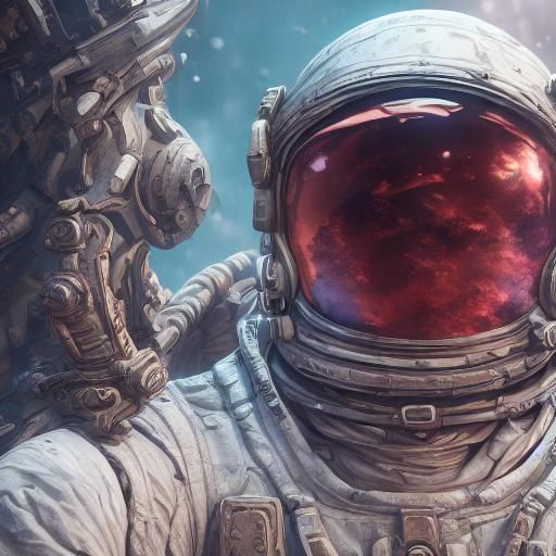 Astronaut Smelling Rose: Detailed Matte Painting