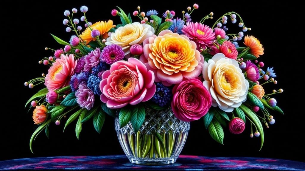 Crystal Vase Bouquet in Vibrant Velvet Colors