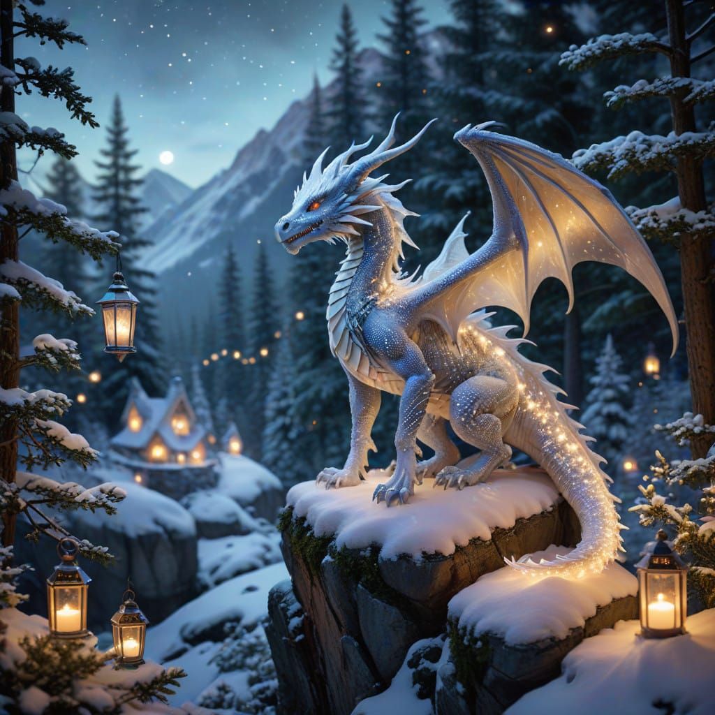 Whimsical Winter Wonderland Scene with Majestic Iridescent D...