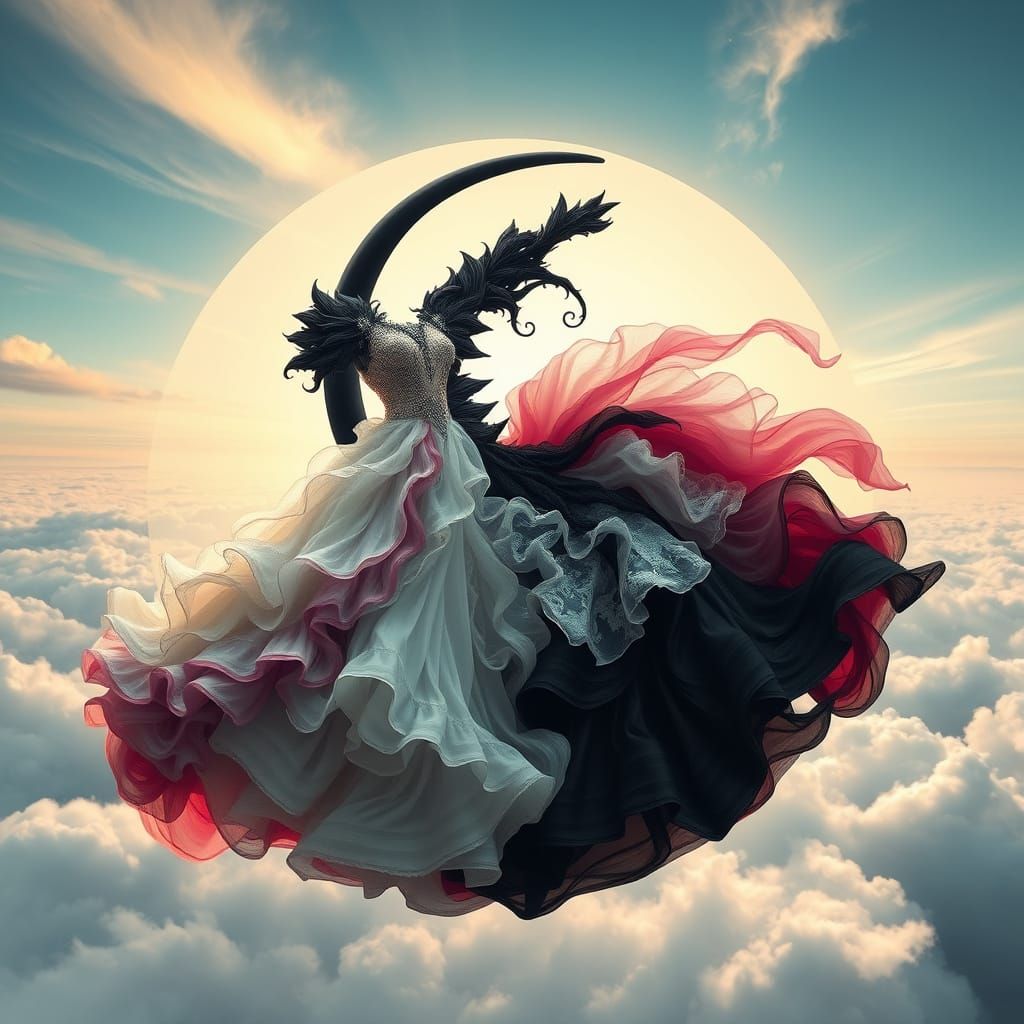 Ethereal Yin-Yang Symbol Dances in Colored Garments