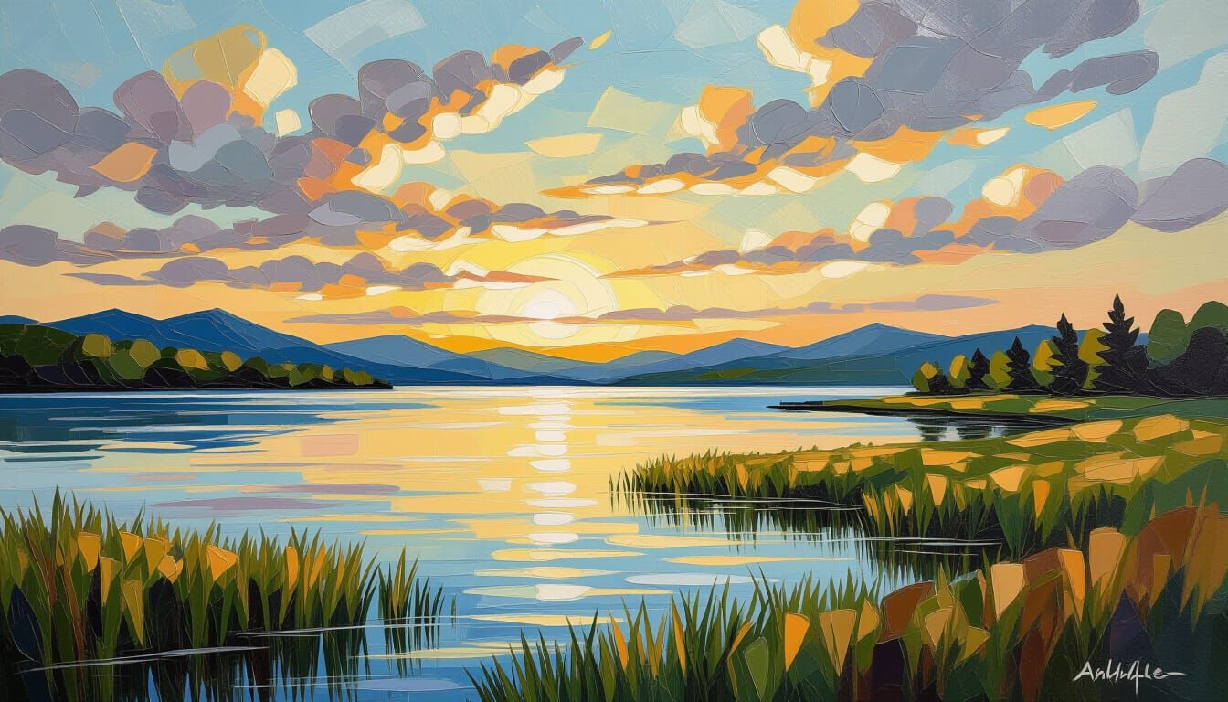 Golden Hour Lake Champlain Landscape Painting