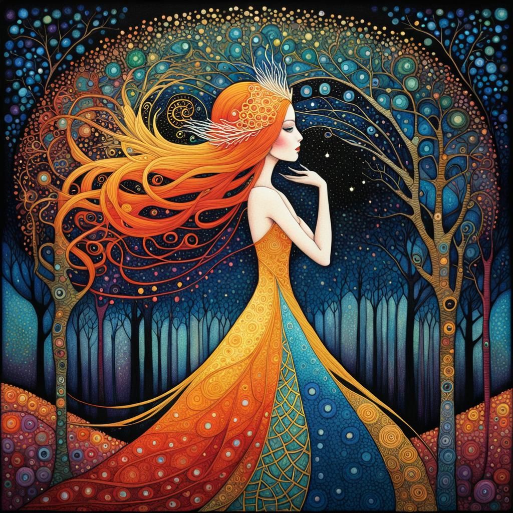 Abstract Fairy Princess in Contemporary Pointillist Style