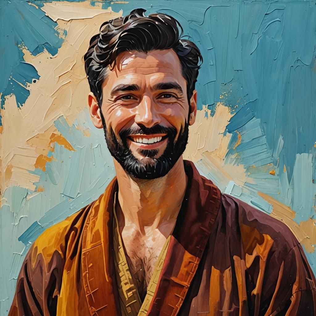 Expressive Impasto Portrait of a Cheerful Man