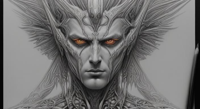 AI Antichrist Pencil Drawing in Boris Vallejo Style