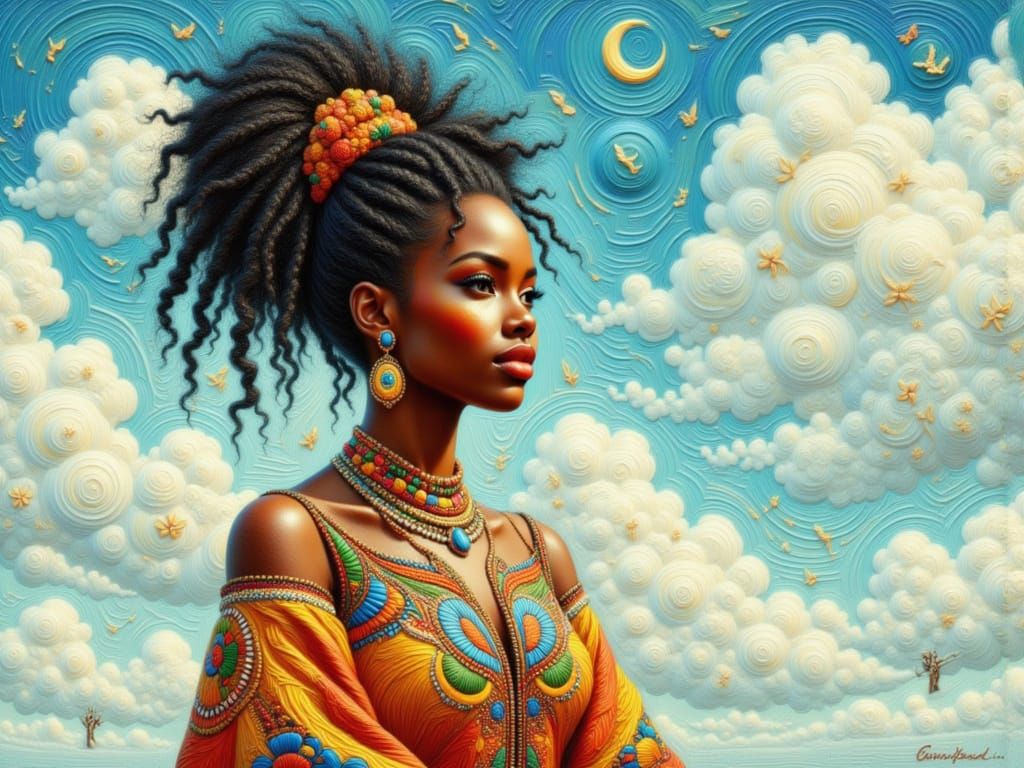 African Woman with Vibrant Smile, Impasto Style