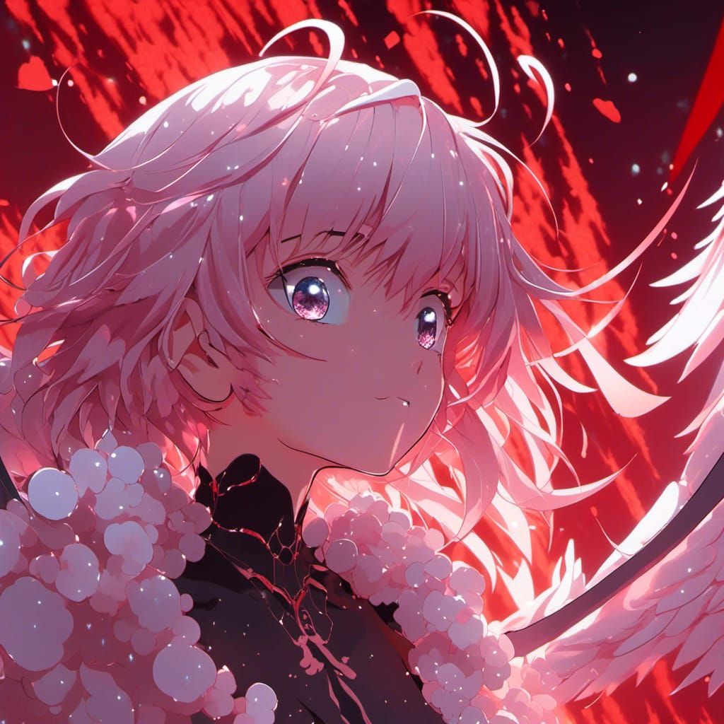Menacing Anime Angel with Glittering Eyes