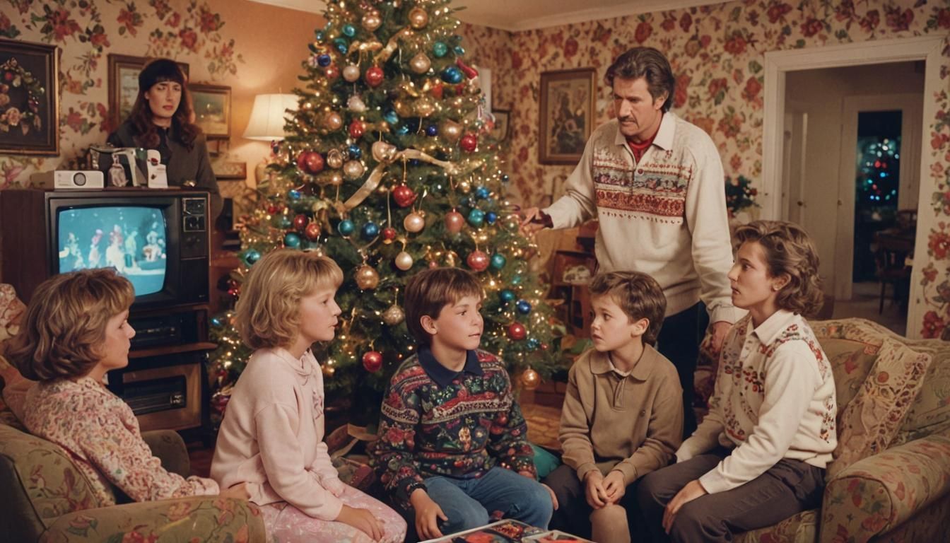 Cozy 80s Christmas Scene in Warm Color Palette