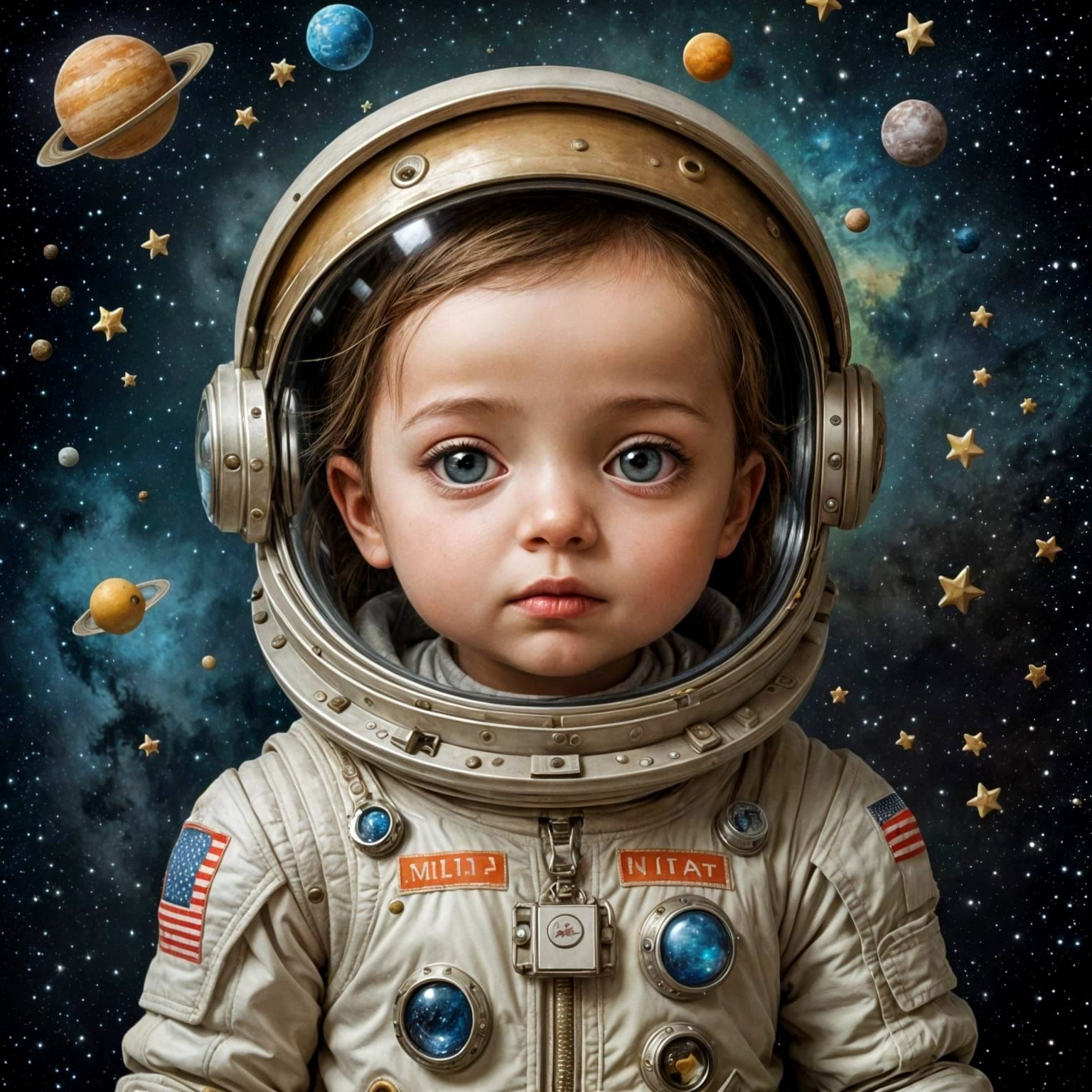 Whimsical Cosmic Explorer in Surrealist Dreamscape